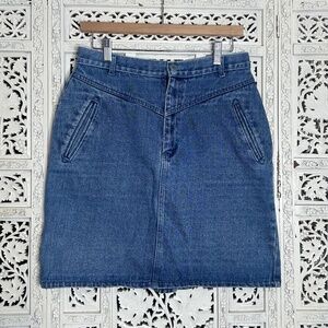 Vintage Retro Medium Wash Western High Waisted Denim Pencil Skirt Sz Medium